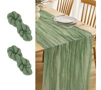 LUKDUNG 2 chemins de Table, Chemin de Table en Tissu éponge, Tissu Boho Gaze, Nappe Rustique pour décoration de Table de Mariage, 90 x 300 cm (Vert, 90 x 300 cm, 2 Stück)
