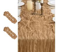 LUKDUNG 2 pièces Chemin de table, Voile de table en gaze Bohème, Tissu rustique pour décoration de mariage, 90 x 300 cm (Kaki, 90 x 300 cm, 2 pièces)