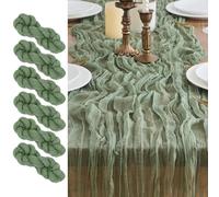 LUKDUNG Lot de 2 chemins de table, en étamine, style bohème, tissu gaze, fromage, nappe rustique pour décoration de table de mariage, 90 x 300 cm (vert sauge, 90 x 300 cm, 6 pièces)