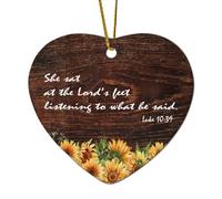 Luke 10:39 She Sat at The Lord's Feet Listening to What He Said Heart Citations Décoration de Noël en céramique pour sapin de Noël Pendentif amusant Boule de Noël Souvenir Nouvel An Ornement Cadeaux