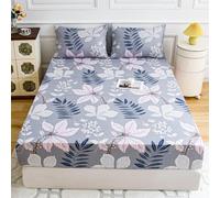 Lukery Drap Housse,Doux et Respirant Drap,Lavable Ajustable Housse Protege Matelas avec Bonnet 25 cm,Linge de Lit avec Une Rebord Élastique - Imprimés de Plantes (Feuilles Fines,160x200cm)