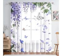 Lukery Lot de 2 Rideau Voilage Rideaux Salon Chambre, Impressions de Fleurs Moderne Voilages Intérieurs, Curtain Transparent Fenetre pour Salon, Curtains Intérieurs (Papillons,132x45cm)