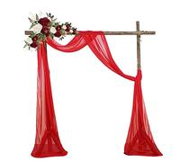Lukery Mariage Arche Tenture, Extérieur Mariage Rideau Tulle pour Fond de Décor Pelouse Voilage Drapés Mousseline de Soie pour Arche de Mariage, Fête Prénatale, Toile de Fond (30x236 inch,Grand rouge)