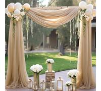 Lukery Mariage Arche Tenture, Extérieur Mariage Rideau Tulle pour Fond de Décor Pelouse Voilage Drapés Mousseline de Soie pour Arche de Mariage (75x550cm（18FT）,24 Champagne)