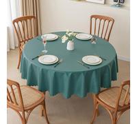 Lukery Nappe Couleur Unie Ronde, Nappe de Table Essuyable Anti-Taches Coton Lin Surdimensionné Nappe Lavable, pour Salle à Manger, Cuisine (Diamètre 120cm,Bleu Paon)