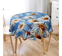 Lukery Nappe Ronde, 3D Marguerite Nappe Table Cloth Éclaboussures, 90-200cm Table Cover Résistant aux Taches pour Restaurant, Jardin, Cuisine (Bleu Blanc,180cm)