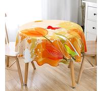 Lukery Nappe Ronde Lavable, Nappe de Table Essuyable Anti-Taches, Tulipes 3D Imprimé Nappe Taille au Choix, pour Cuisine, Jardin, Exterieur, Restaurants Décoration (Orange,Diamètre 120cm)