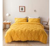 Lukery Pintuck Parures de Lit Sets, Couleur Unie Parure de Lit pour avec Plissée, Polyester Ensemble de Literie 2/3 Pièces 1x Housse de Couette et 1/2 Taies d?Oreillers (Jaune,240 * 220cm)