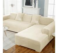 Lukery Salon Housses de Fauteuil Housse Canapé Extensible Velours Housse de Canapé 1/2/3/4 Place Quatre Saisons Housse Canapé pour Sofa Décorative (Beige,3 Places)