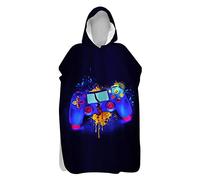Lukery Serviettes Poncho de Plage, Séchage Rapide Surf Poncho Robe de Bain avec Capuche pour Adultes Enfant, Serviette à Changement Motif Manette de Jeux vidéo (75x145cm,Gamer B)