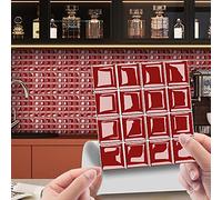 Lukery Stickers Carrelage Cuisine, 20 PCS Stickers Muraux Mosaïque Couleur Unie Stickers Cuisine Sol, Autocollant Mural pour Salon Salle de Bains Maison Auto-Adhésif (20x20cm,Rouge)