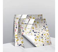 Lukery Stickers Carrelage Cuisine, 20 PCS Stickers Muraux Motif de Terrazzo Stickers Cuisine Sol, Autocollant Mural pour Salon Salle de Bains Maison Auto-Adhésif (15x15cm,Blanc Jaune)