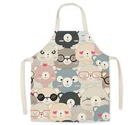 Lukery Tablier de Cuisine Femme et Enfant, Mignon Motif Coton Lin Sans Manches Propre Tablier, Extérieur Famille Barbecue Cuisson Tablier pour Parents Enfants (Ours mignon,Adulte- 68x55cm)