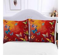 Lukery Taie Oreiller 50x75/40x60/65x65/80x80cm Lot de 2, 3D Papillon Housse de Coussin, Respirante et Douce Protege Oreiller (Rouge 01,80x80cm)