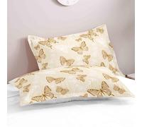 Lukery Taie Oreiller 50x75/40x80cm Lot de 2, Imprimé Papillon Housse de Coussin, Respirante et Douce Protege Oreiller (Papillon doré,40 * 80cm)
