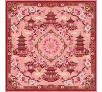 Lukery Tapis de Jeu Mahjong, Fleur de Pêche (Style Chinois 9,600x600mm) | Tapis Jeu de Carte Antidérapant Carrée Grand Réduction du Bruit pour Mahjong Dominos Cartes Poker Société, Décoration