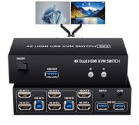 LUKFOCAB Commutateur KVM à 2 ports HDMI avec 3 ports USB 3.0, commutateur KVM HDMI pour 2 moniteurs, 2 ordinateurs, prend en charge l'affichage d'épissure étendue de copie 4K @ 60 Hz, contrôleur de