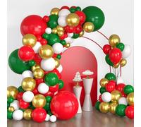Lukiituke Kit d'arche de ballons de Noël, 134 ballons rouges et verts, 4 tailles rouge, vert, or, blanc pour décorations de fête d'anniversaire sur le thème de Noël, décorations de fond