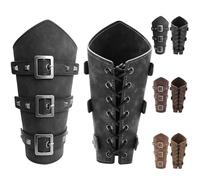 LUKIUP 1 Paire de Protège-bras en Cuir PU Médiéval, Bracelets rétro élégants, Protection de bras pour chevaliers/vikings pour LARP, Renaissance, Cosplay & Halloween (Noir)