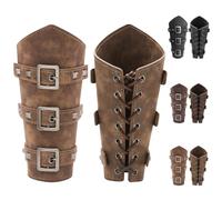 LUKIUP 1 Paire de Protège-bras en Cuir PU Médiéval, Bracelets rétro élégants, Protection de bras pour chevaliers/vikings pour LARP, Renaissance, Cosplay & Halloween (Kaki)
