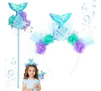 LUKIUP 1 Set Ensemble De Costume De Sirène, Ensemble D'Accessoires Con Diadema Da Sirena E Bacchetta Magica Ideale Per Compleanni E Feste