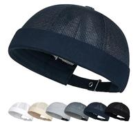 LUKIUP Bonnet Docker Été Casquette sans Visière Maille Bonnet Dockers Homme Réglable Casquette de Marin Roulé Cuff Retro Beanie Hat Homme