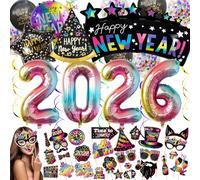 LUKIUP Decoration Nouvel An 2026, 52 PCS Deco Fete Nouvelle Année Bannière, 2026 Ballons Géants, Accessoires Photo Booth Props Reveillon, ConfettisConvient pour le Nouvel An, Réveillon, Réunions