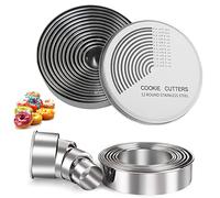 LUKIUP Lot de 12 emporte-pièces ronds avec boîte de rangement, 12 tailles différentes Mould 2,6 cm à 11,3 cm, pour biscuits, pâtisseries, mousses, donuts, fondants, gâteaux DIY