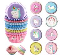 LUKIUP Lot de 200 caissettes à muffins en papier métallique - Étanche à la graisse - Pour fête d'enfants, garçons et filles - Décoration d'anniversaire (licorne colorée)