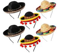 LUKIUP Lot de 6 Mini Sombrero Bandeaux, Chapeaux Mexicains avec Pompons et Franges, Accessoires de Fête Fiesta pour Cinco de Mayo, Dia de los Morts, Carnaval, Soirées à Thème et Photobooth