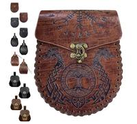 LUKIUP Sacoche Ceinture Médiévale en Simili Cuir Embossé, Ensemble de Sacoches Ceinturer Renaissance en Simili Cuir, Petites Sacoches de Ceinture pour Cosplay, Halloween et Événements Médiévaux (L)