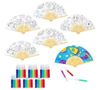 LUKlUP Lot De 6 Éventails Pliants DIY À Emporter, Éventails Pliants En Bambou À Tenir À La Main, Ornés De Créatures Marines, De La Lune Et D'une Fusée, Adaptés Aux Fêtes Et Aux Projets De Bricolage