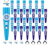 Lukmaa Lot de 24 autocollants kazoos en vrac avec ours et pingouin, bleu et | Instruments de musique en plastique pour bas de Noël, faiseurs de bruit pour fête d'anniversaire, événements, défilés