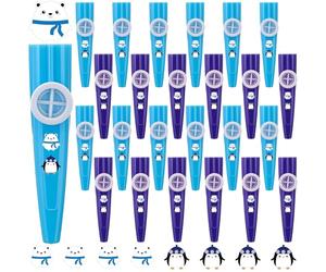 Lukmaa Lot de 24 autocollants kazoos en vrac avec ours et pingouin, bleu et | Instruments de musique en plastique pour bas de Noël, faiseurs de bruit pour fête d'anniversaire, événements, défilés