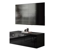 lukmebel Colgante Support TV Double avec mécanisme Push to Open Mural Lisse et Minimaliste en Plaque laminée 40 x 100 x 36 cm Noir/Noir Brillant