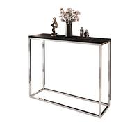 lukmebel Console Moderne Universelle pour Couloir, Salon, Chambre à Coucher, Style Industriel, Plaque stratifiée, Cadre en Acier, Bord de Protection, 30 x 100 x 80 cm, Chrome/Grigia Pietra Noir