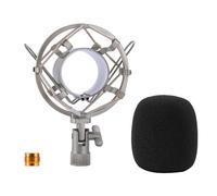 Lukvcoe Support Micro Choc Universel Métal avec Bonnette - 47-53mm, Argent | pour Micros Condenseurs 47-53mm, AT2020/AKG/sE/MXL/Rode/Neumann, Métal Robuste, Anti-Vibration, Bonnette Antivent