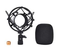 Lukvcoe Support Micro Choc Universel Métal avec Bonnette - 47-53mm, Noir | pour Micros Condenseurs 47-53mm, AT2020/AKG/sE/MXL/Rode/Neumann, Métal Robuste, Anti-Vibration, Bonnette Antivent