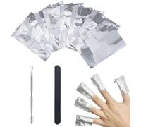 Lukytimo Aluminium Foil Remover Ultra-Thin Semi-Permanent Nail Polish For Nail Removal, Pack Of 1 With File Strip And Cuticle Pusher, Silver 100 Units