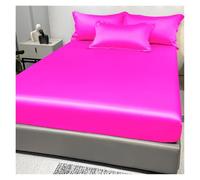 LUKYWANG Linge De Lit en Soie De Glace 1 Drap-Housse Simple en Satin de Couleur Unie, Couvre-lit en Soie glacée de Couleur Unie for Chambre à Coucher, literie Drap Housse Satin(Rose Red,180x200cm)