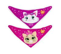 LULABI 44 GATTI GIRL - Lot de 2 bavoirs pour bébé, 100% coton doux avec impression, 44 chats, paquet de bavoirs, bavoirs à boutons, hypoallergéniques, réutilisables, unisexe, 21 x 17 cm - Multicolore
