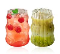 Lulalula 2 verres vintage de 560 ml - Côtes, forme de vague pour café, eau, dessert, crème glacée - pour dîner, bar, restaurant
