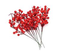 lulalula artificielle Berries Faux Mini houx Simulation décoratifs Fruits plantes Bouquet fête de mariage Rouge à dragées, baies Lot de 10, 26 cm