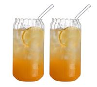 lulalula Lot de 2 verres à boire vintage en forme de vague, 550 ml, verre borosilicate nervuré avec paille, parfaits pour les boissons chaudes et froides, les tasses à dessert, les tasses à crème