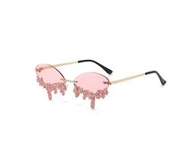 LULAND Lunettes de Soleil en Forme de Larme à la Mode, Lunettes de Soleil Diamant sans Monture pour Femme (Pink)