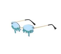 LULAND Lunettes de Soleil en Forme de Larme à la Mode, Lunettes de Soleil Diamant sans Monture pour Femme (Blue)