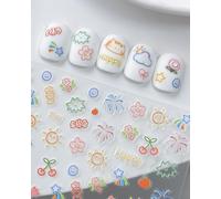 lulir Stickers Ongles Nail Art Autocollant Auto Adhésif Deco Décoratifs Style Fruité et Été pour DIY Design Kawaii Manucure(Fleur & Feu d'Artifice)