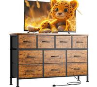 Lulive Commode à 10 tiroirs pour chambre à coucher, commode, meuble TV avec prise de courant, commode de chambre à coucher, commode pour télévision de 140 cm de long, commode large en tissu pour le