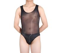LuLiyLdJ Body Homme Transparent Brillant Wet Look Sans Manches, Body Une Pièce Élastiqué en Polyester, Vêtements Intimes Homme, Clubwear, Cosplay, Danse - Taille 40-80 kg