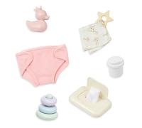 LullaBaby - Ensemble à Langer 9 pièces pour poupées - Couches, lingettes et Anneaux d'empilage - Accessoires pour poupées de 36 cm - Jouer à Faire Semblant - 2 Ans et +
